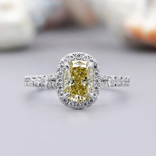 Yellow cushion moissanite ring
