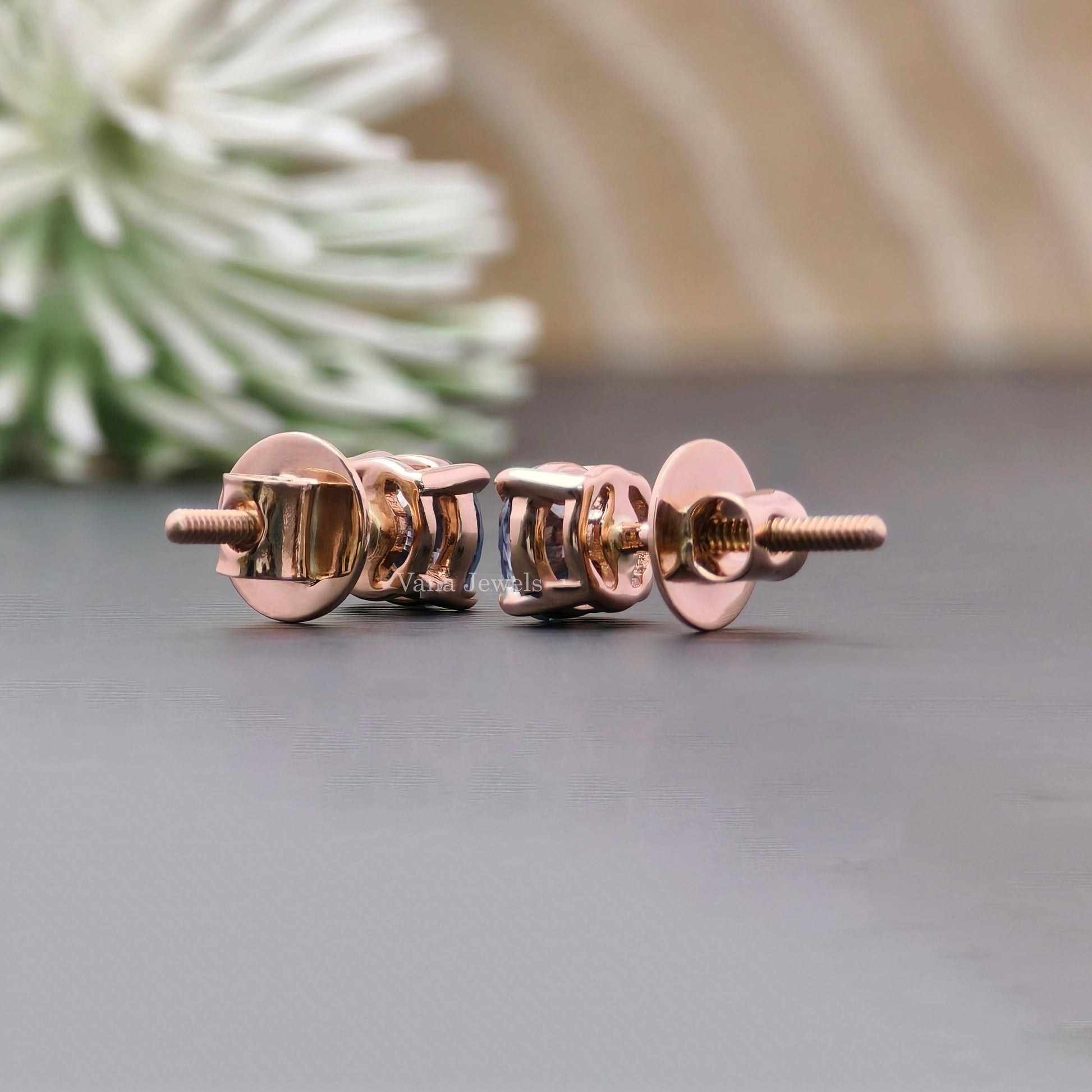 Royal blue round earrings with moissanite in classic stud design