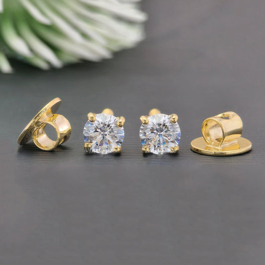 0.50 CT Round Moissanite Wedding Earrings, Four Prong Basket Set Screw Back Earrings - Vana Jewels