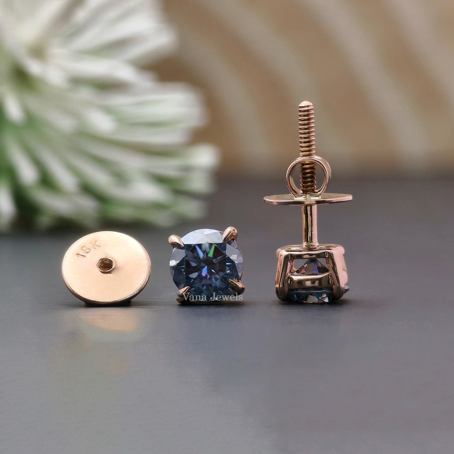 Round moissanite earrings with screw back setting