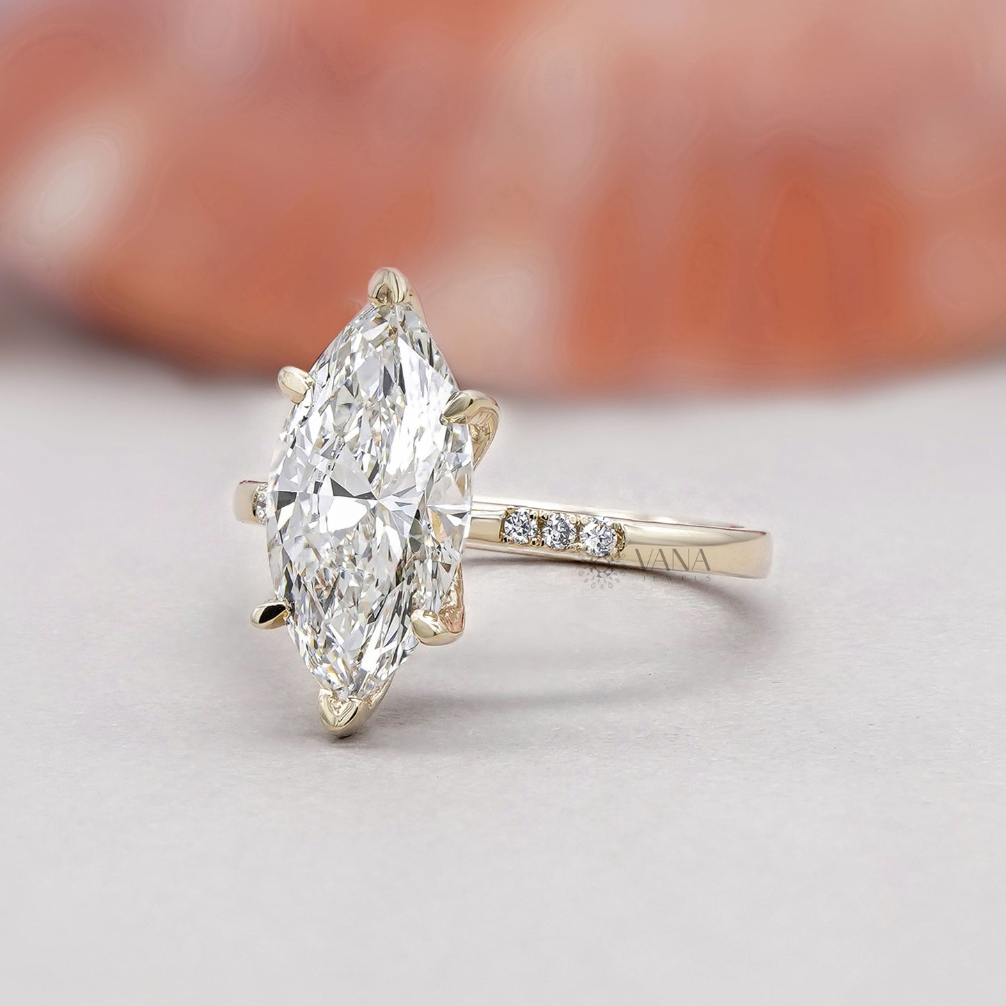 Marquise Cut Lab Grown Diamond Engagement Ring With Side Pave Diamonds