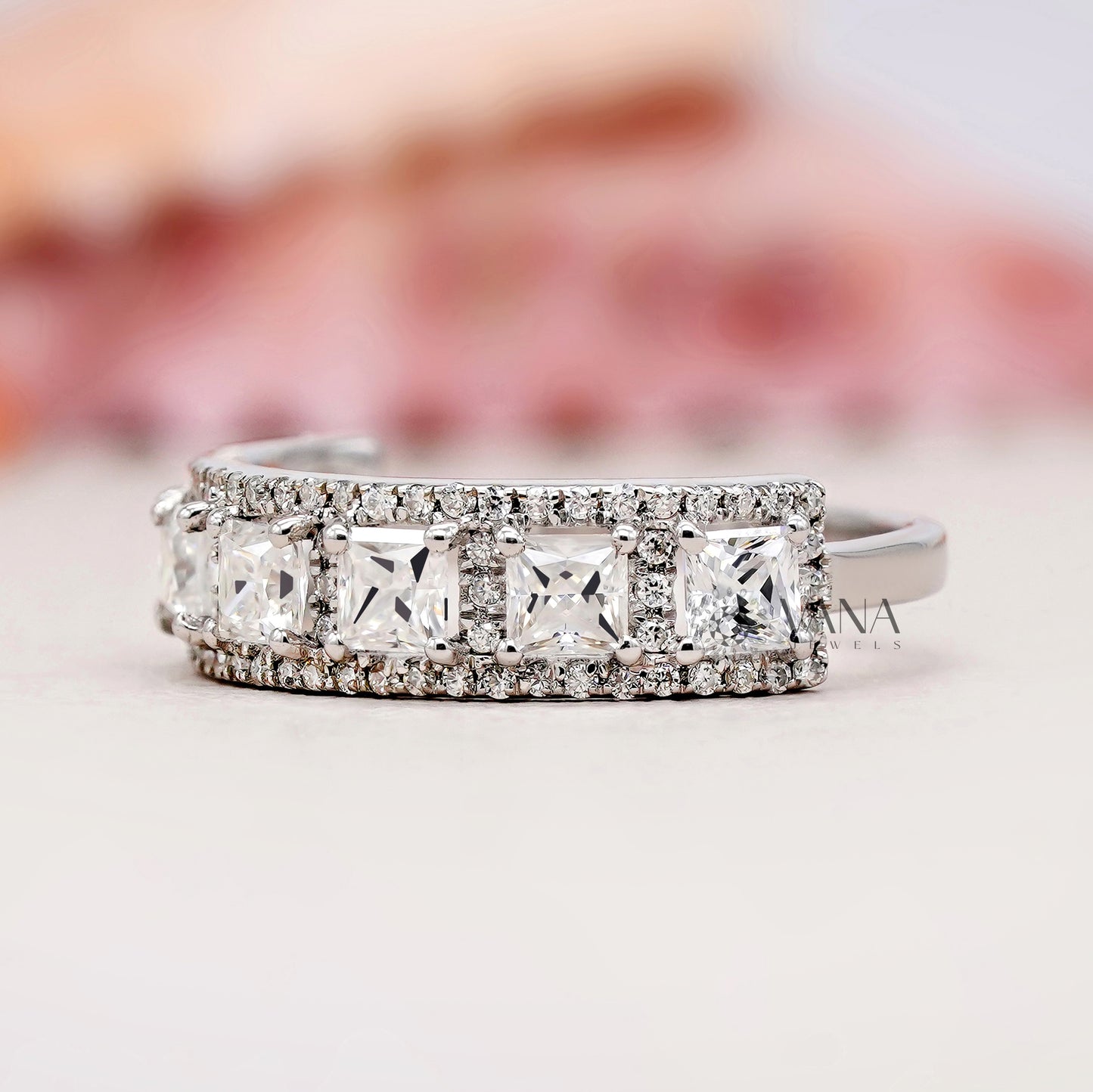 Princess Cut Diamond Anniversary Band White Gold