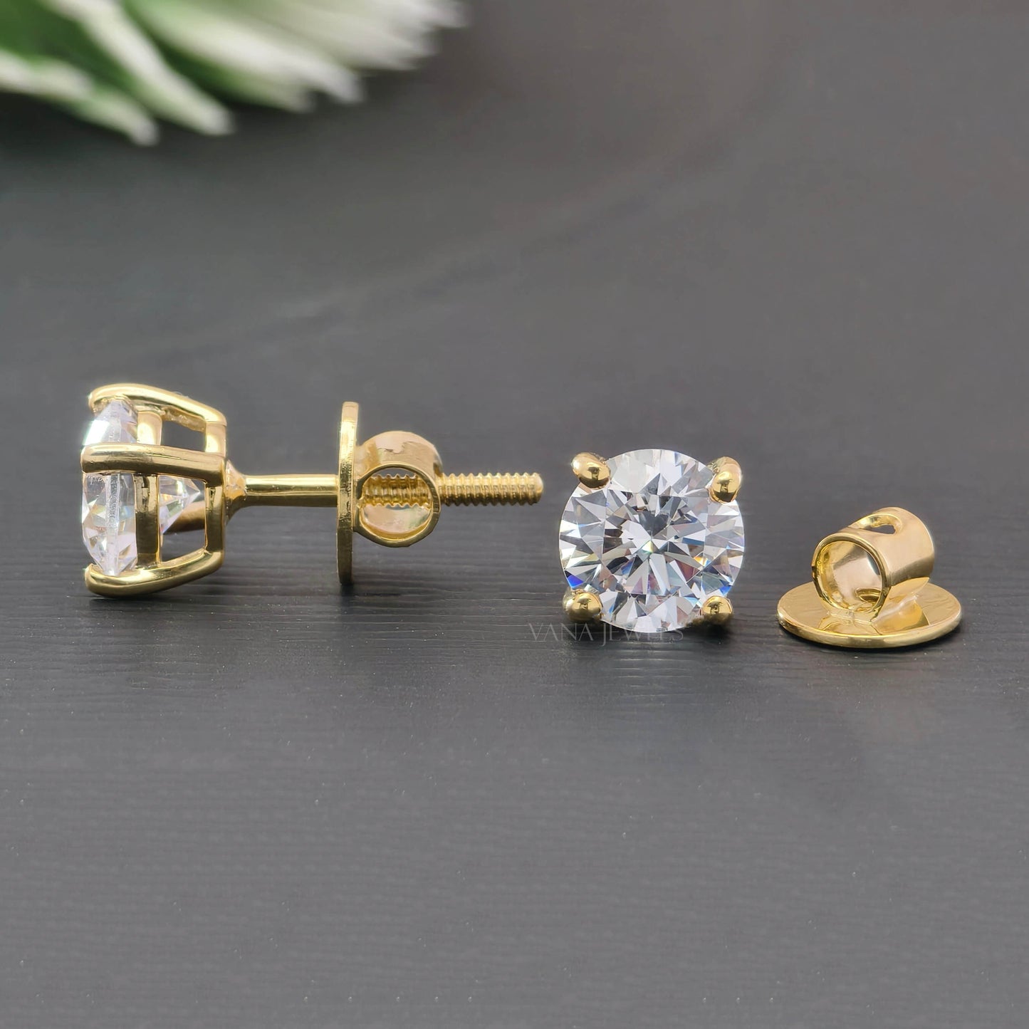 1.60 TCW Round Moissanite Stud Earrings - Screw Back Earrings