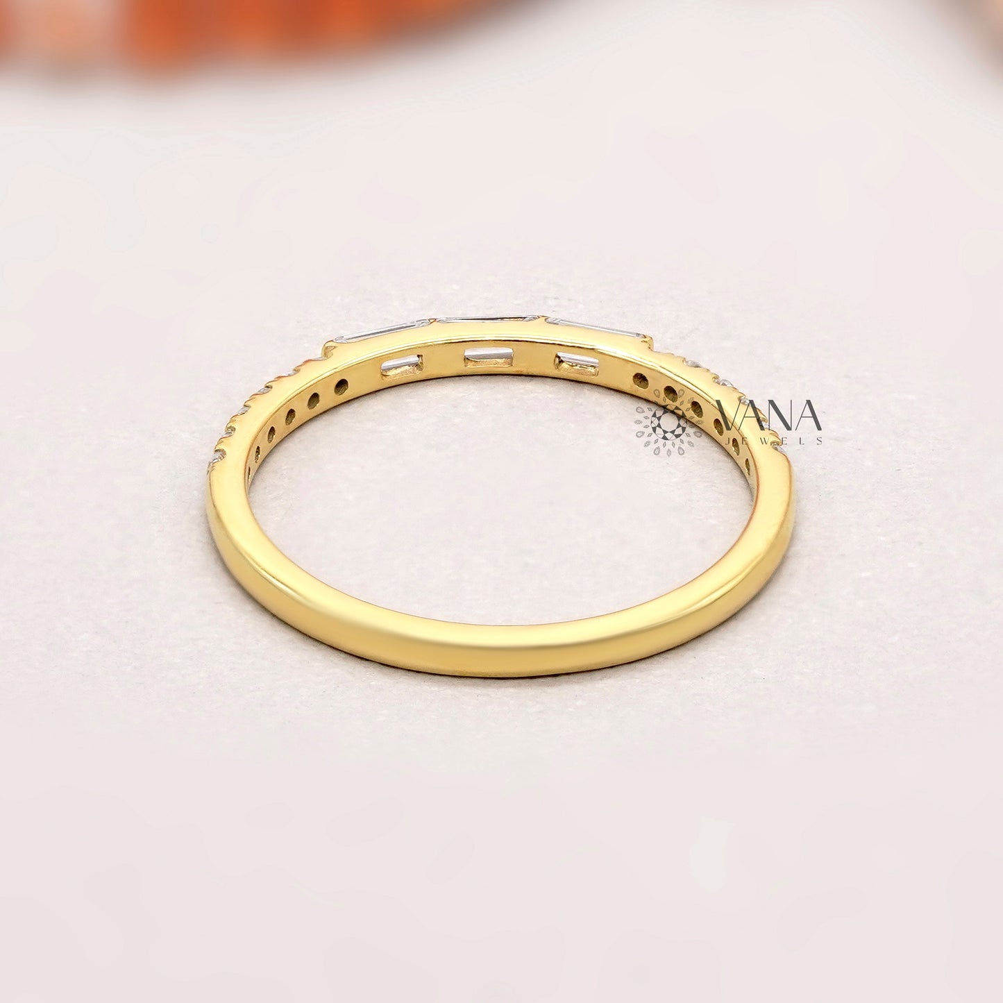 Baguette and Round Cut Lab Grown Diamond Minimalist Wedding Band