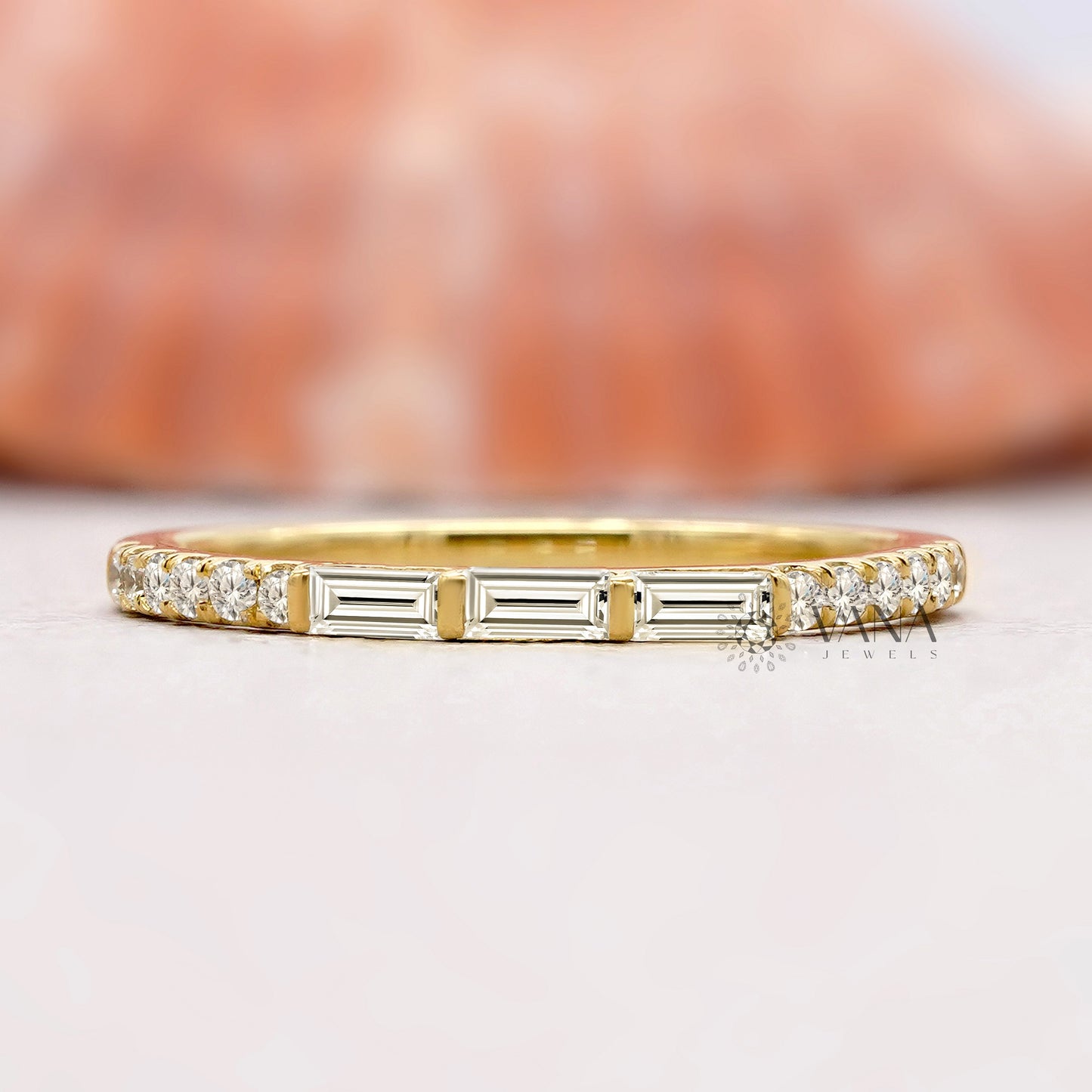 Baguette and Round Cut Lab Grown Diamond Minimalist Wedding Band