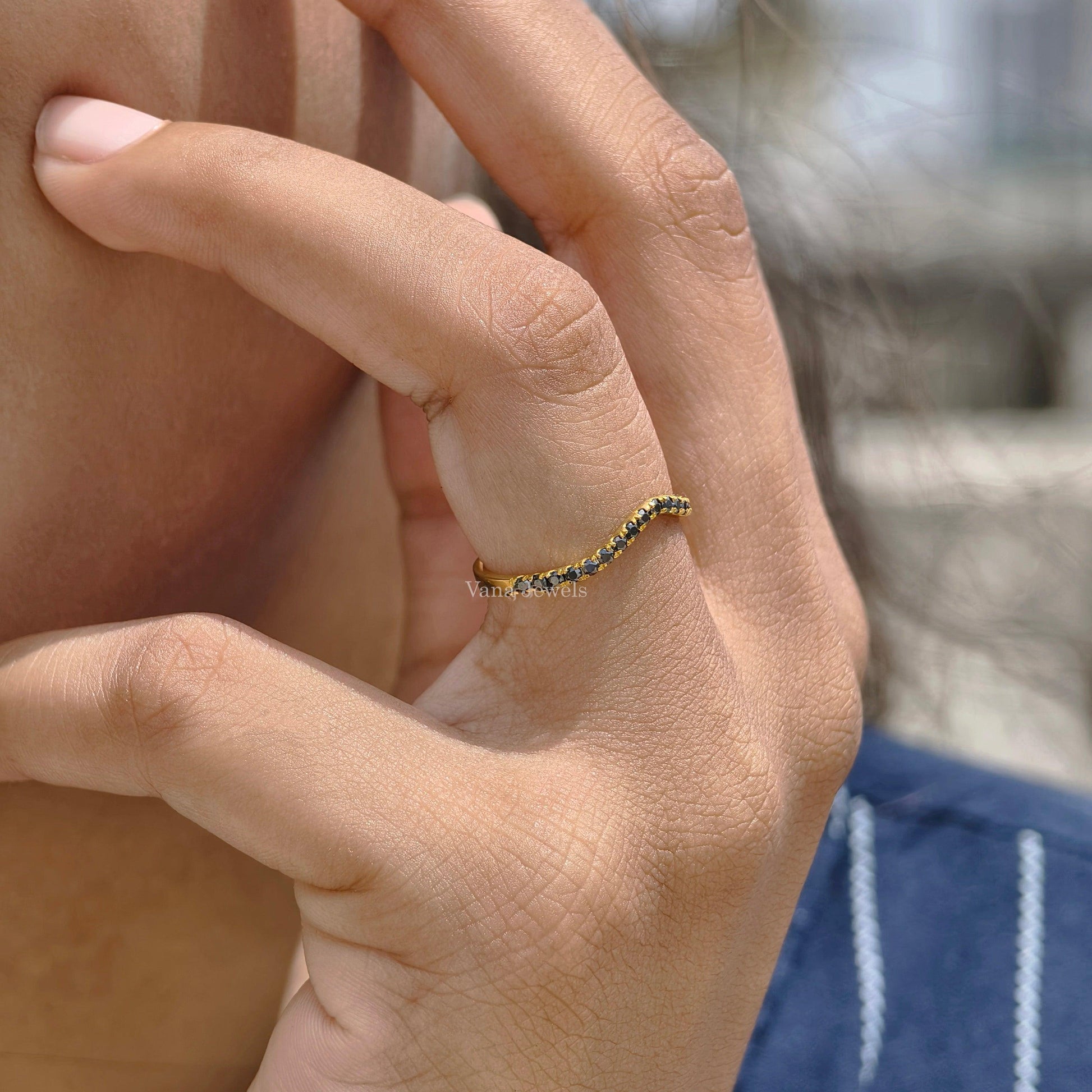 Minimalist Round Black Moissanite Band for Her