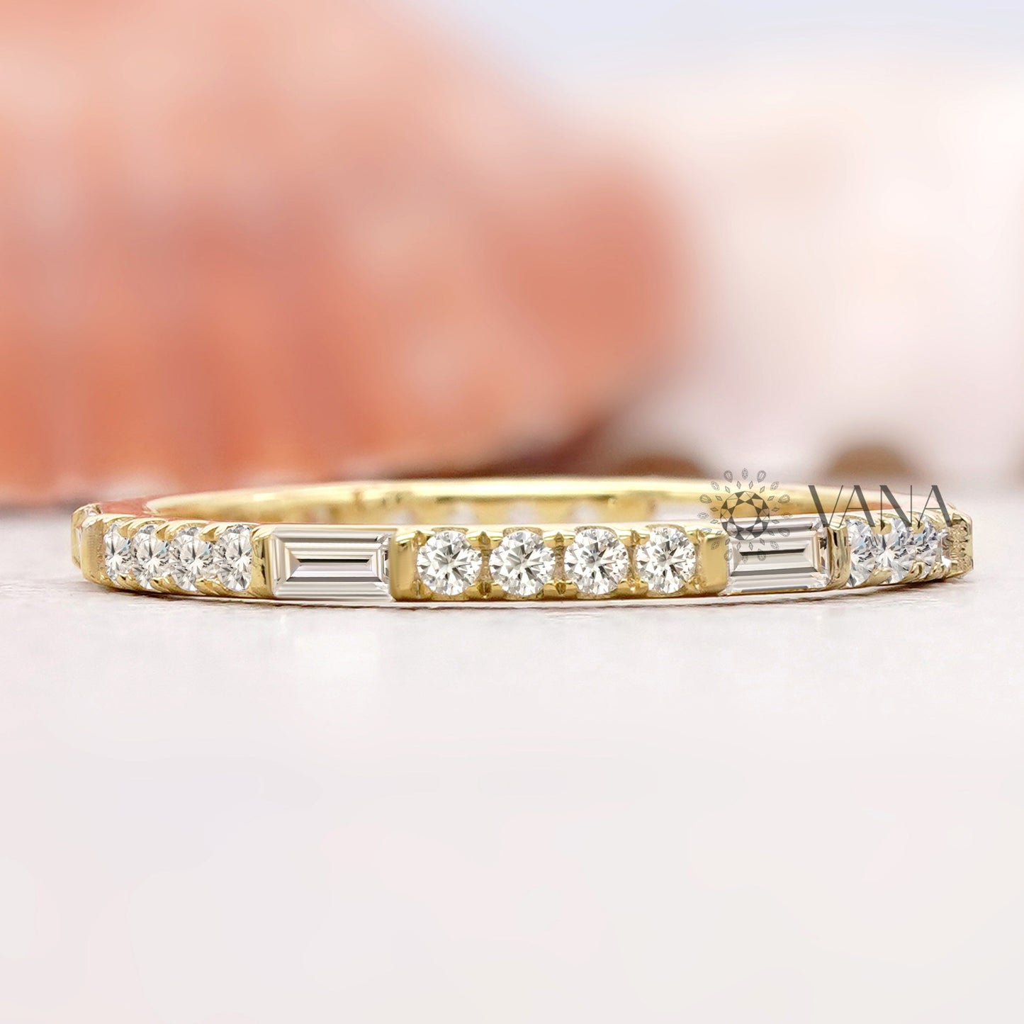 Baguette and Round Diamond Wedding Band