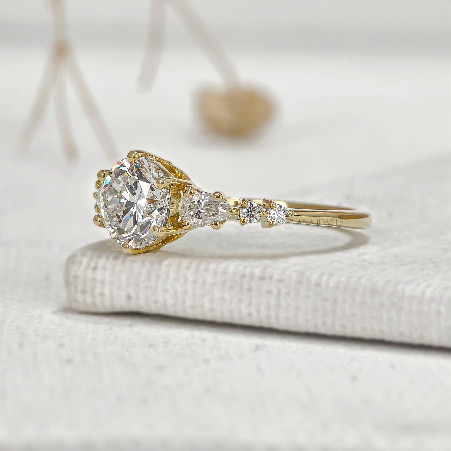Round Cut Lab Grown Diamond Seven Stone Engagement Ring