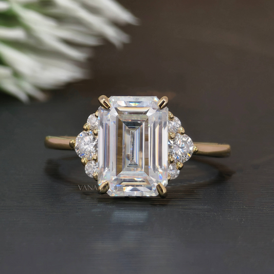 Emerald cut moissanite engagement ring
