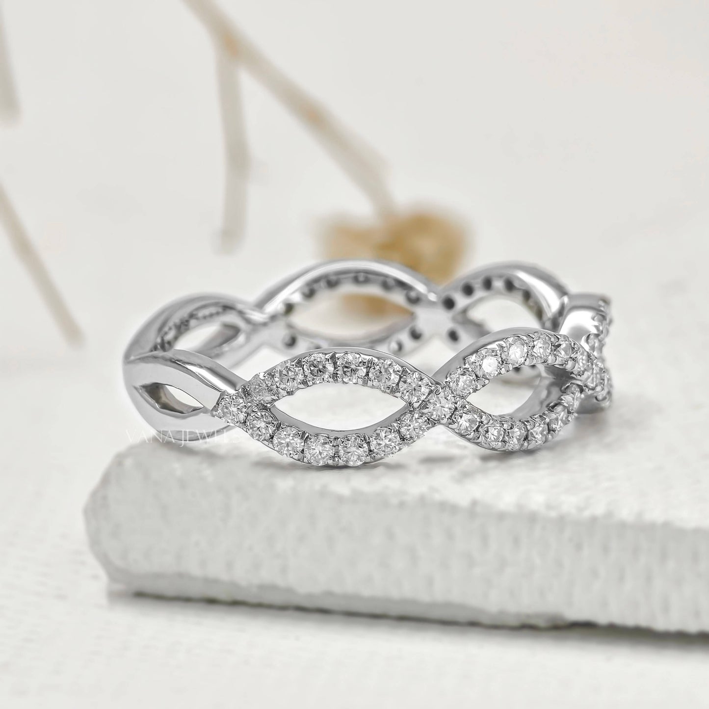 Round Brilliant Cut Lab Grown Diamond Pave Eternity Wedding Band
