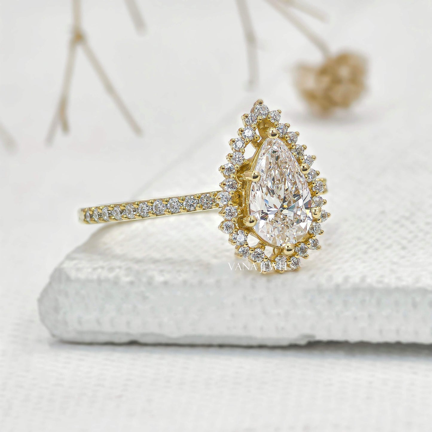 Pear Cut Lab Grown Diamond Halo Engagement Ring