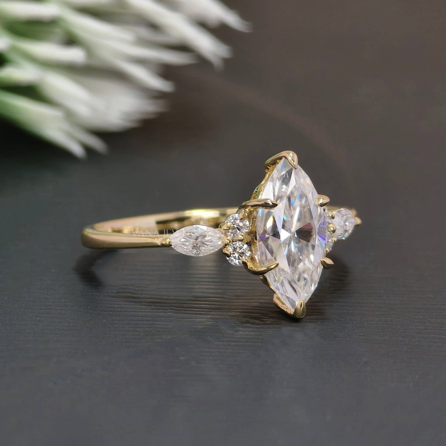 1.21 TCW Marquise Cut Moissanite Engagement Ring, Vintage Style Unique Proposal Ring for Her