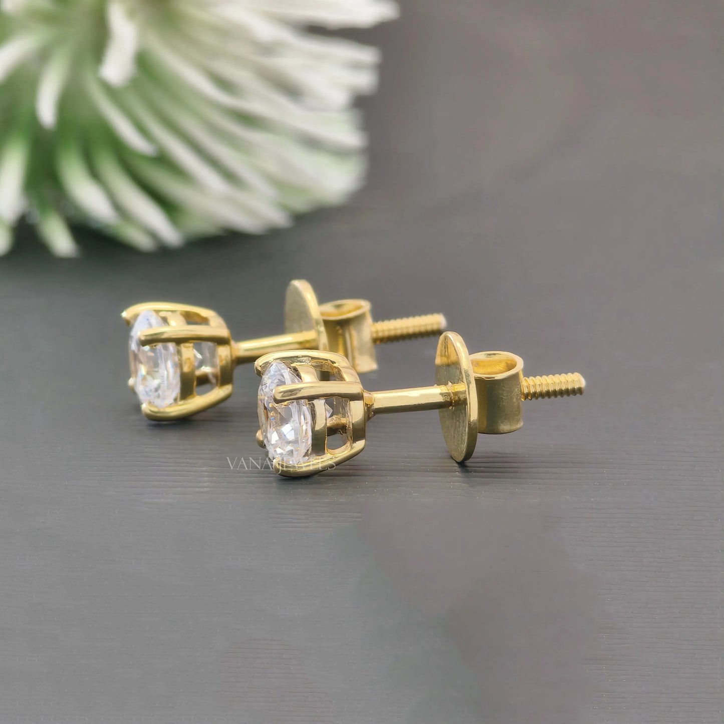 Everyday moissanite stud earrings with screw back setting