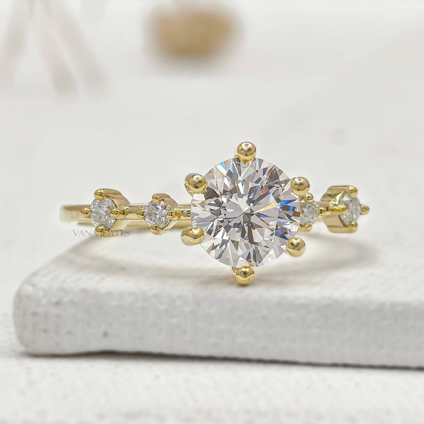 Five Stone Round Cut Lab Grown Diamond Engagement Ring