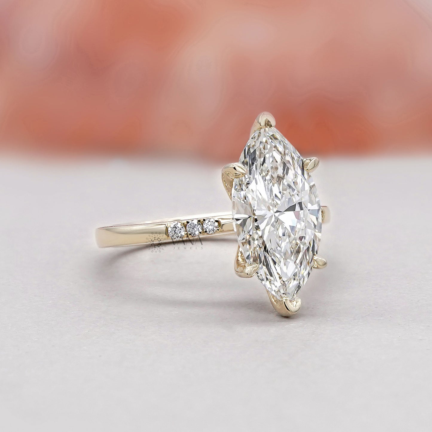 Marquise Cut Lab Grown Diamond Engagement Ring With Side Pave Diamonds