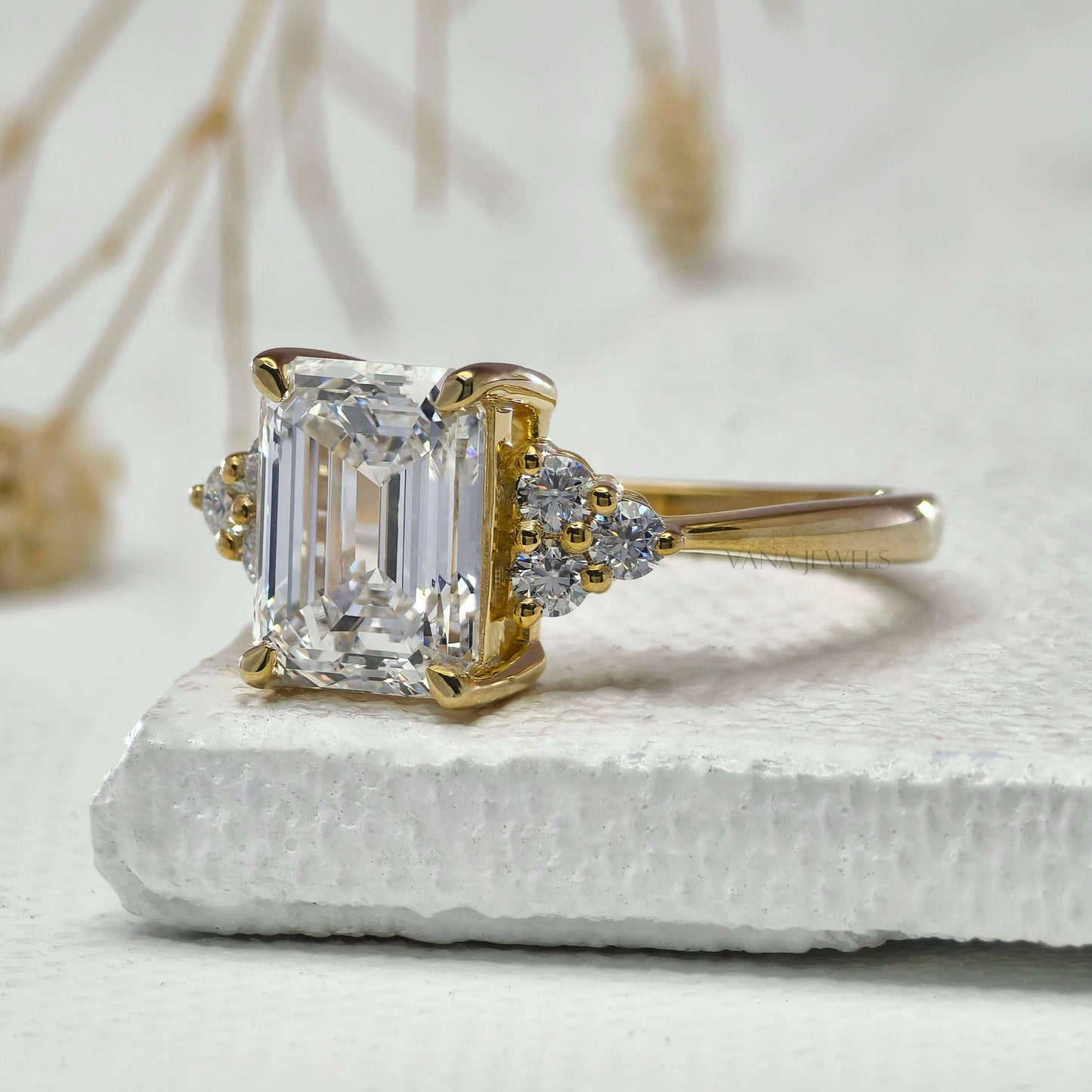 IGI Certified Emerald Cut Lab Grown Diamond Engagement Ring - Muse Setting