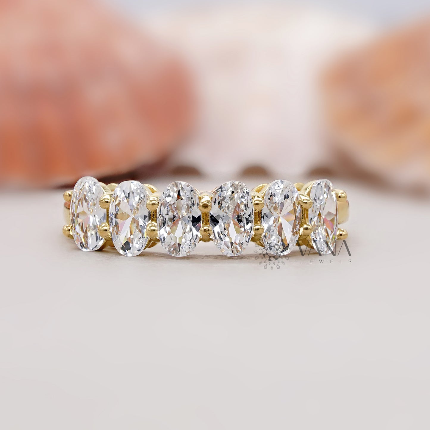 Oval Cut Lab Grown Diamond Wedding Band in Yellow Gold