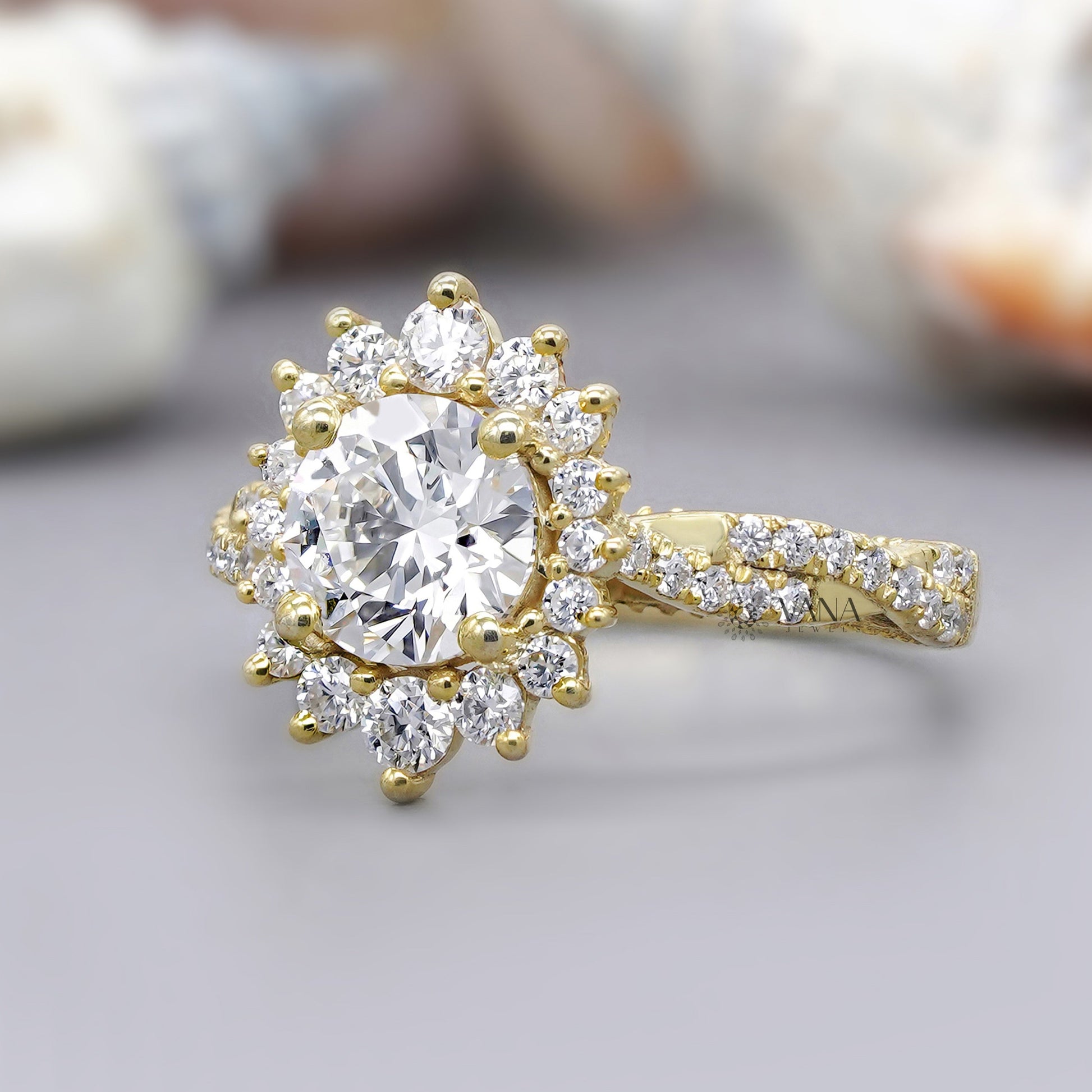 Twisted pave engagement ring