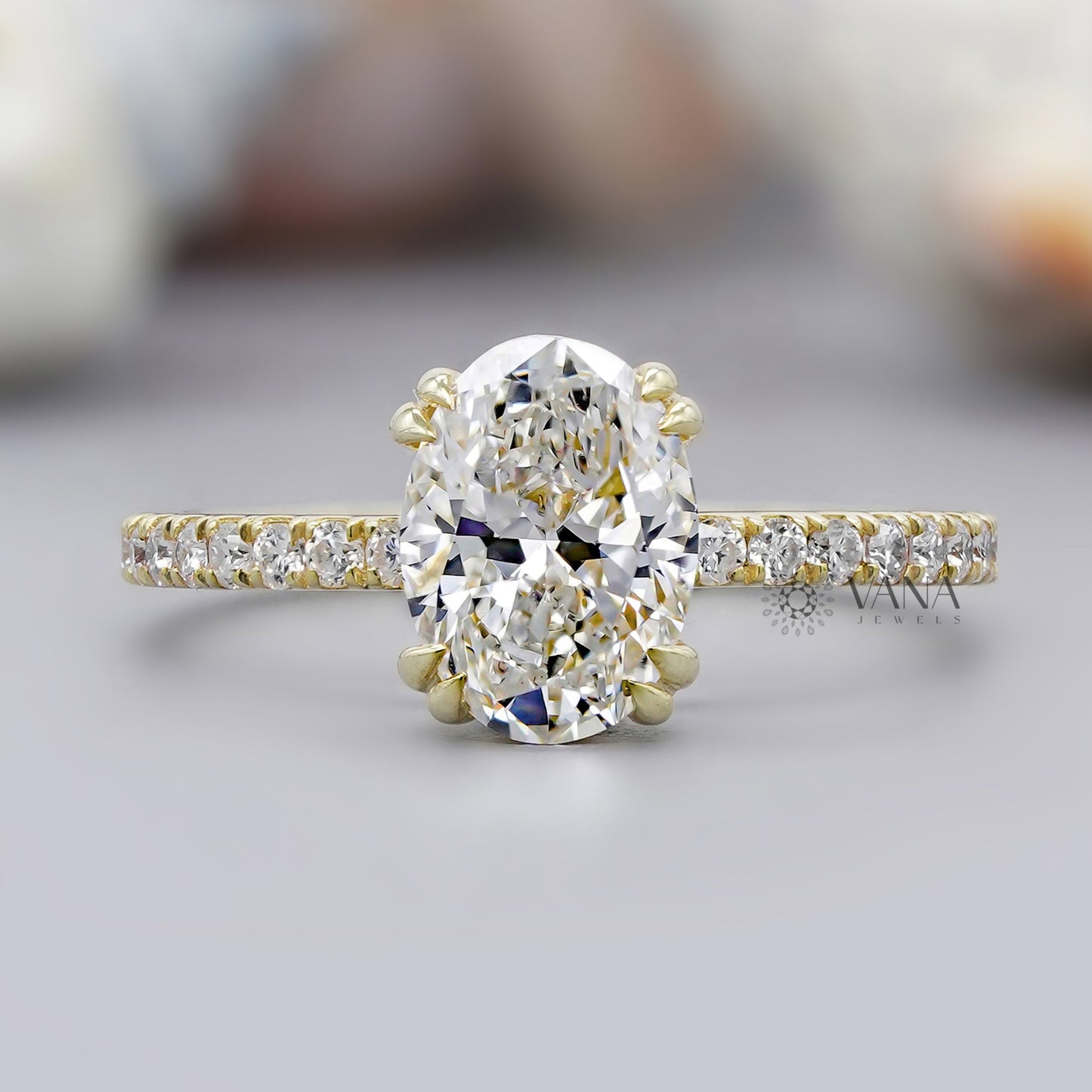Hidden halo moissanite engagement ring