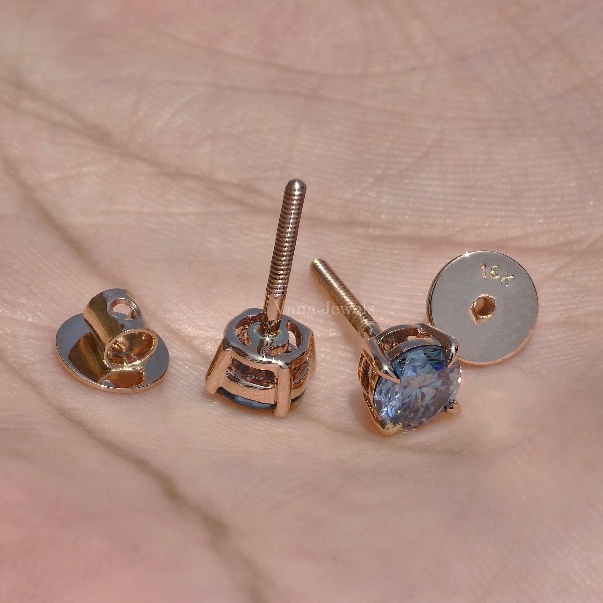 Minimalist moissanite earrings in blue for gifts and anniversary jewelry