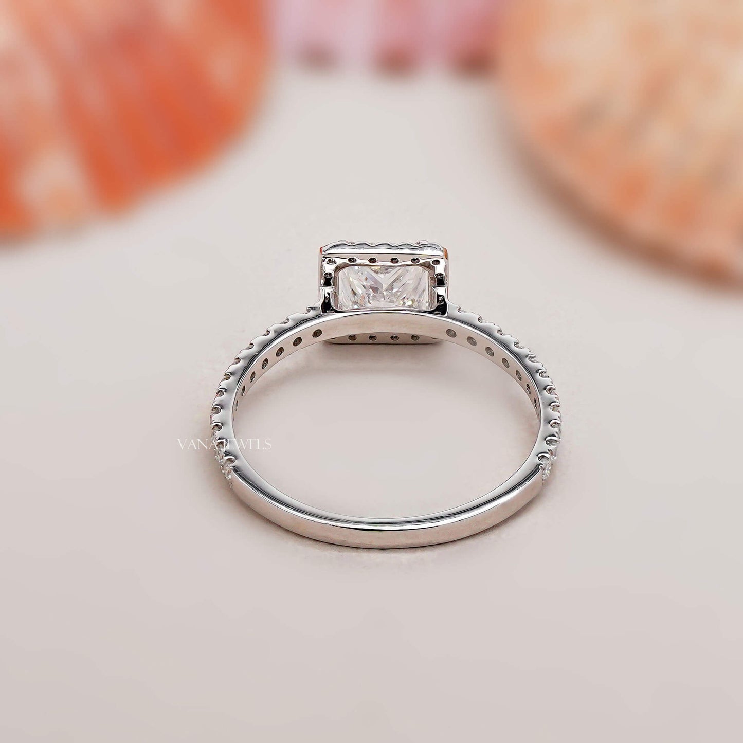 Princess Cut Lab Grown Diamond Halo Engagement Ring - Pave Setting