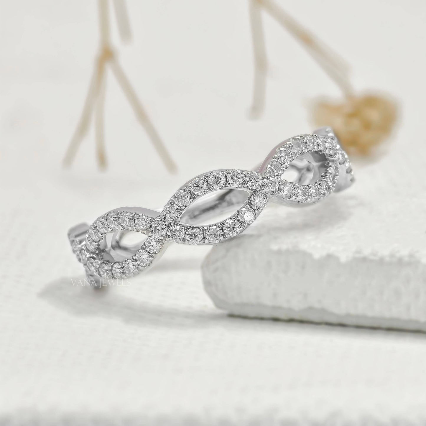 Round Brilliant Cut Lab Grown Diamond Pave Eternity Wedding Band