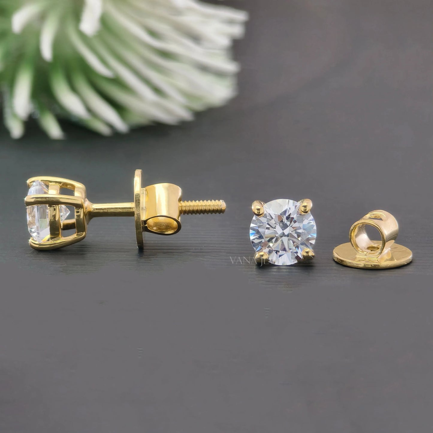 Round cut moissanite wedding earrings for women in white gold