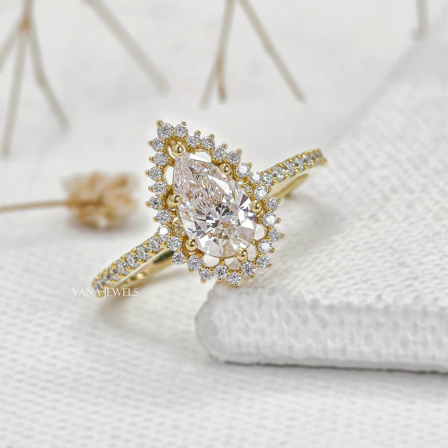 Pear Cut Lab Grown Diamond Halo Engagement Ring