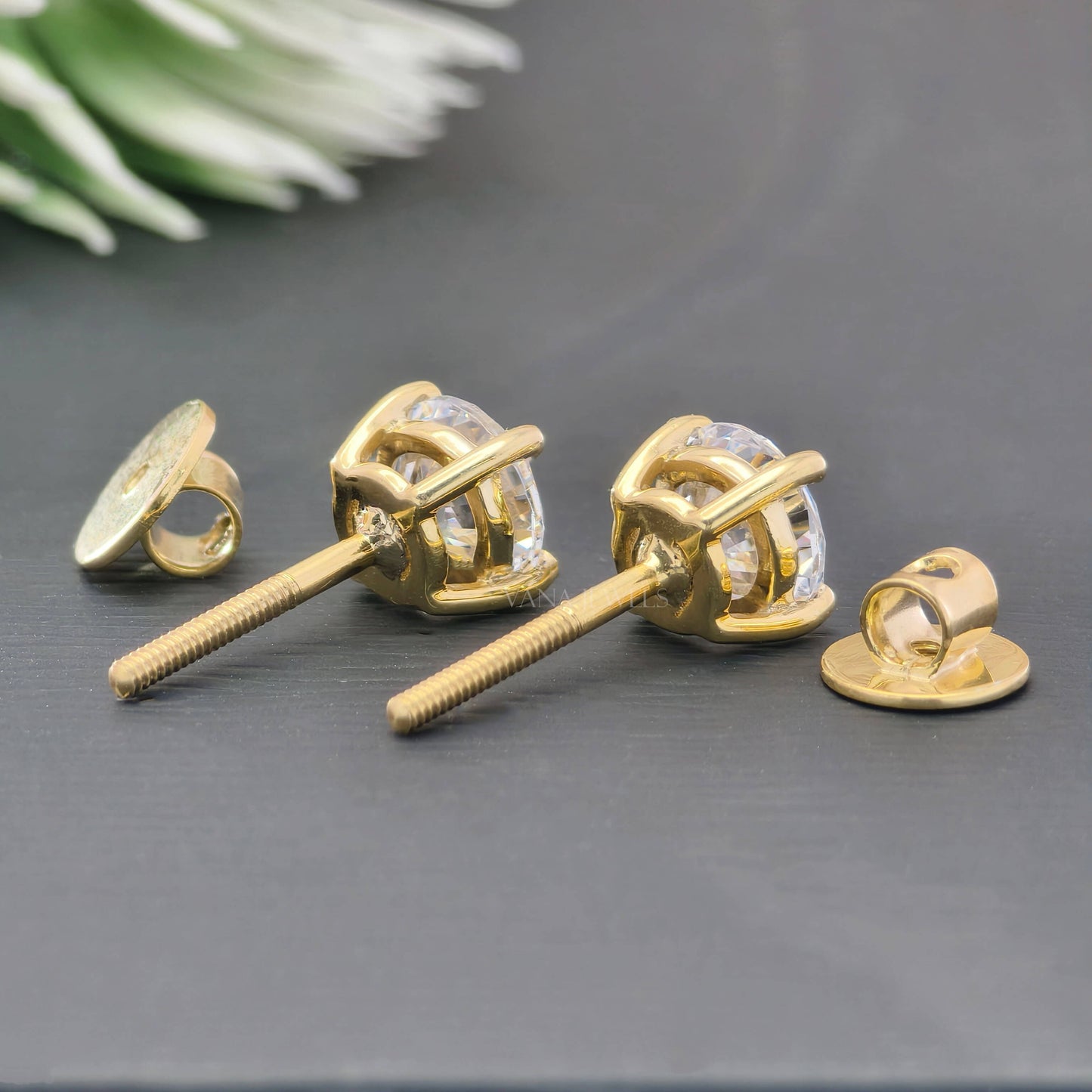 1.60 TCW Round Moissanite Stud Earrings - Screw Back Earrings