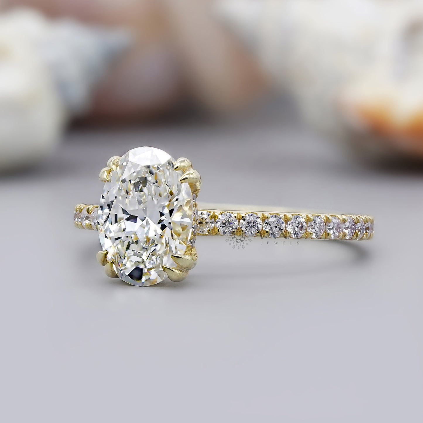Yellow gold oval moissanite wedding ring