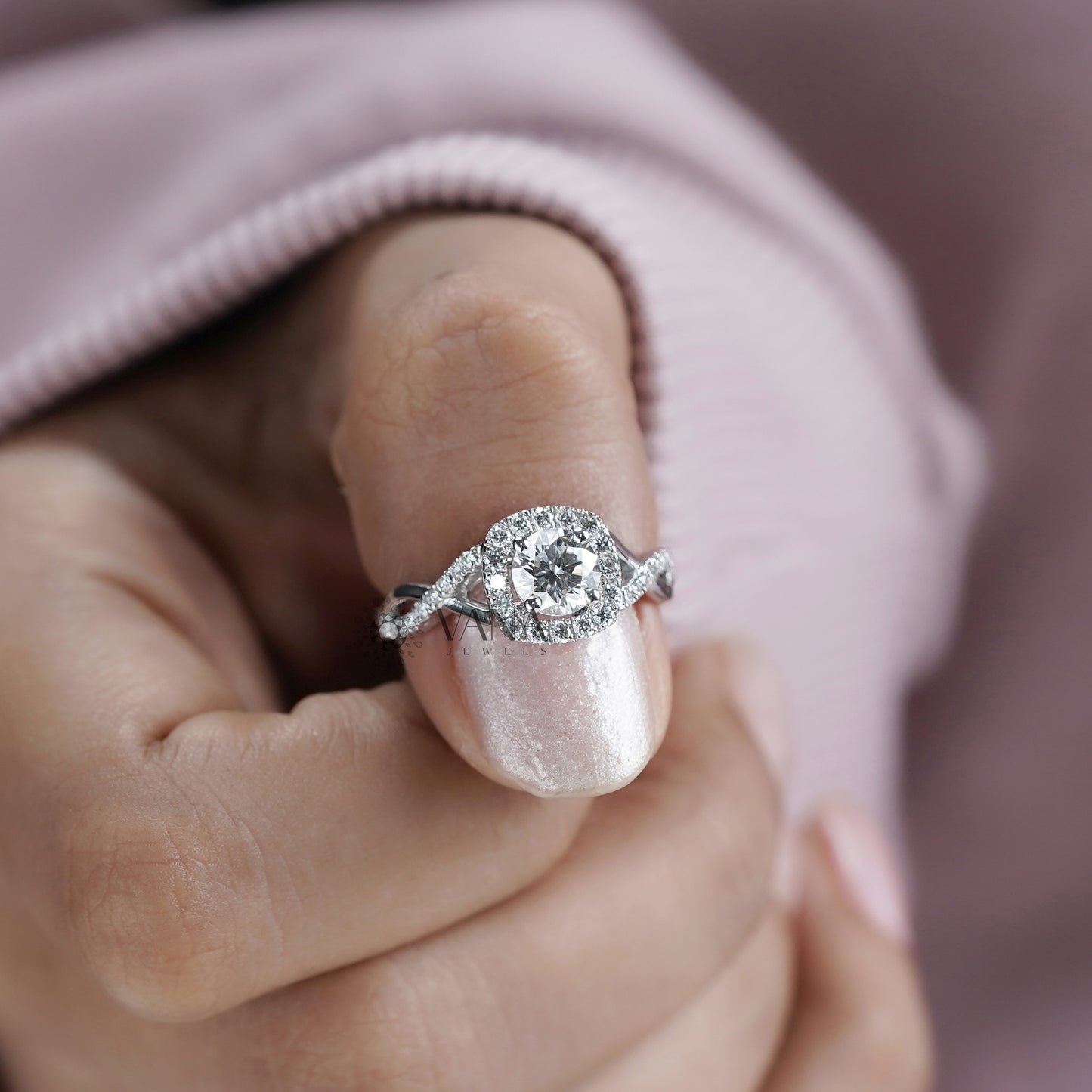 Halo Engagement Ring with Twist Band