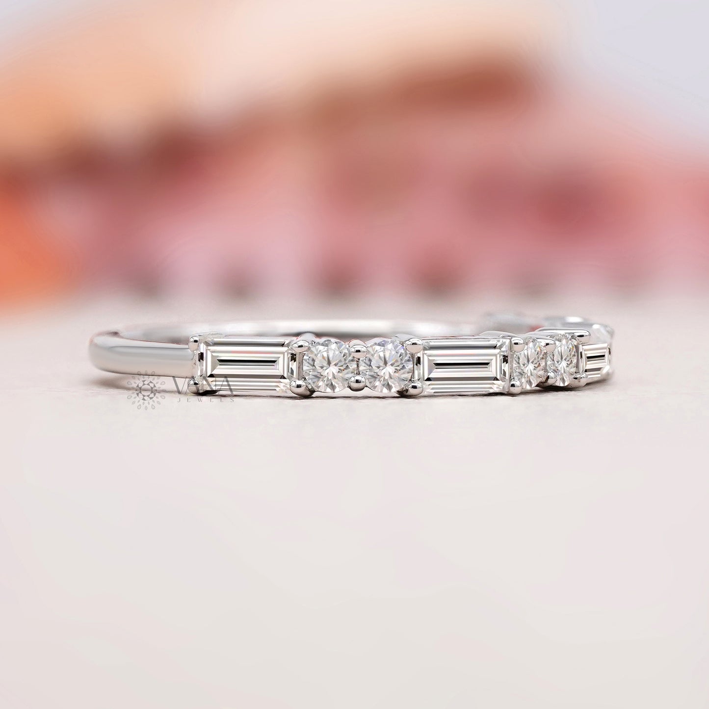 Baguette and Round Lab Grown Diamond Stackable Band