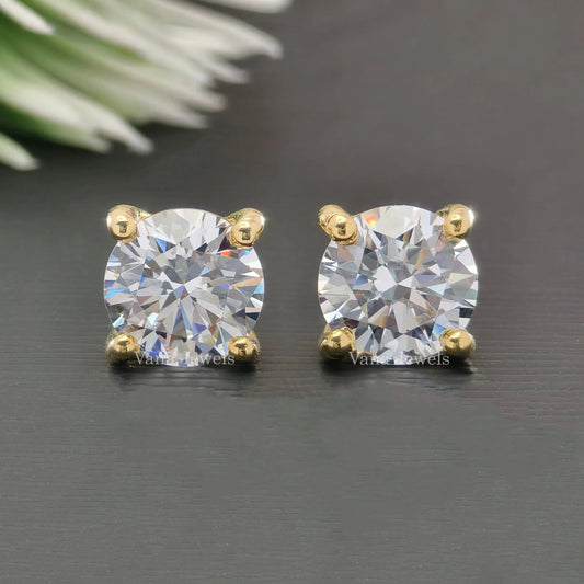 2.40 TCW Round Moissanite Stud Earrings Screw Back Earrings