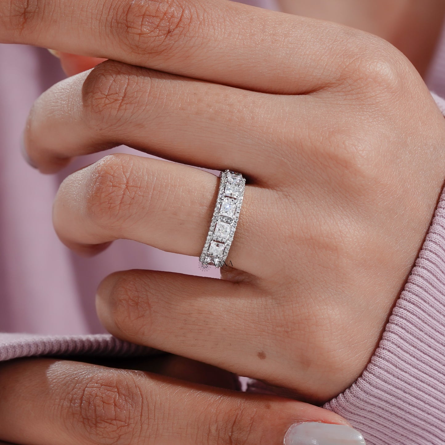 White Gold Princess Cut Wedding Band