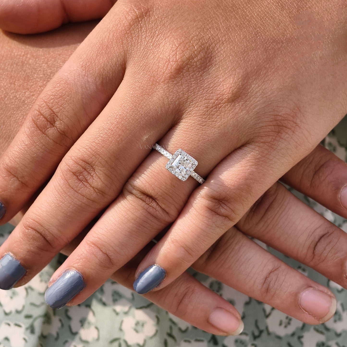 Princess Cut Lab Grown Diamond Halo Engagement Ring - Pave Setting