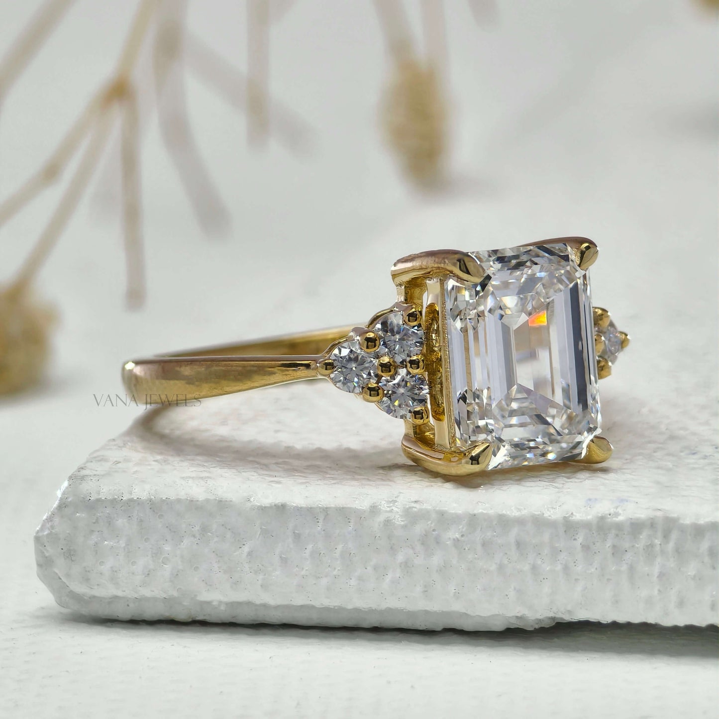 IGI Certified Emerald Cut Lab Grown Diamond Engagement Ring - Muse Setting