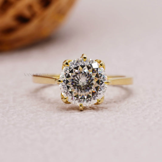 3.14 CT Portuguese Cut Moissanite Solitaire Engagement Ring