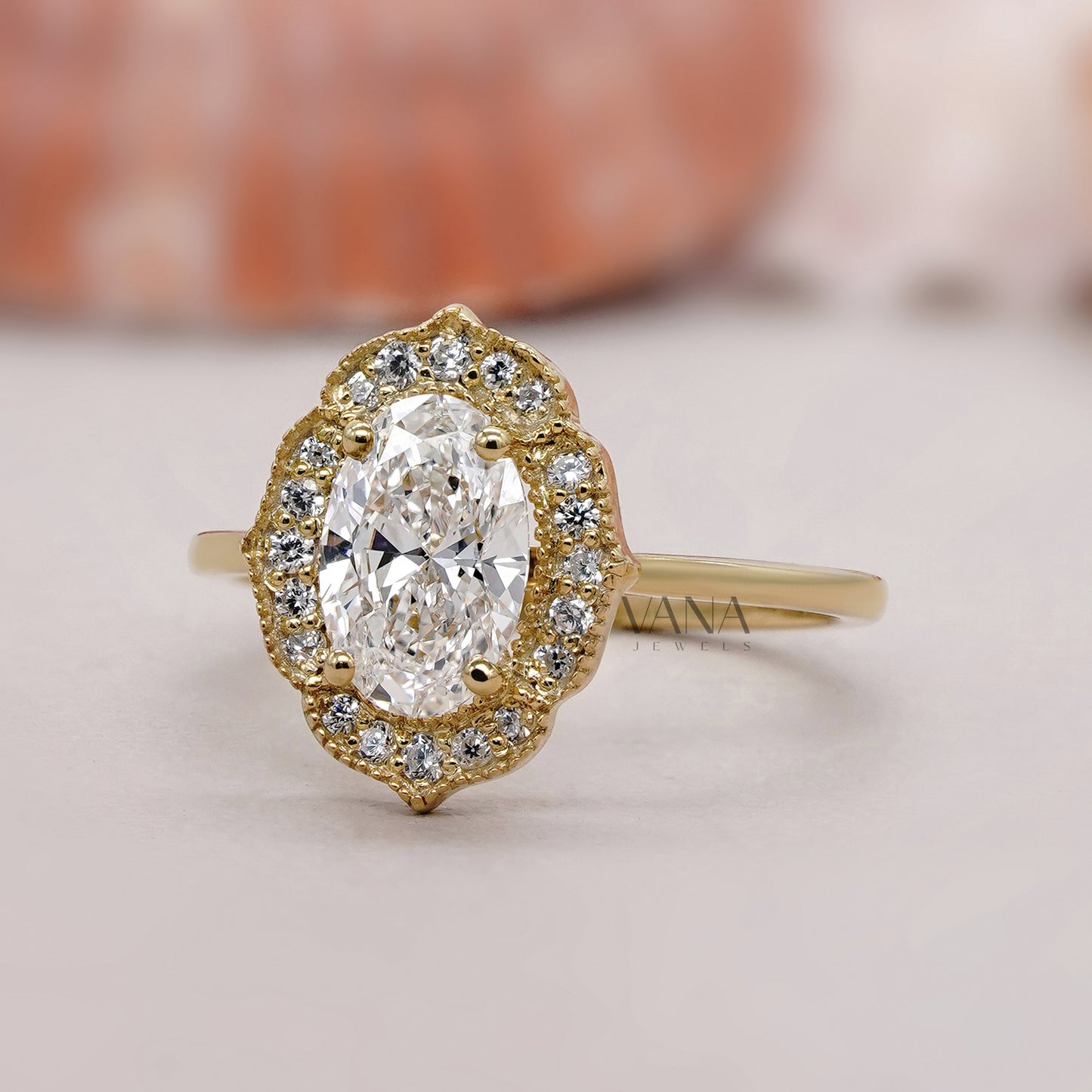 Oval diamond ring with milgrain style