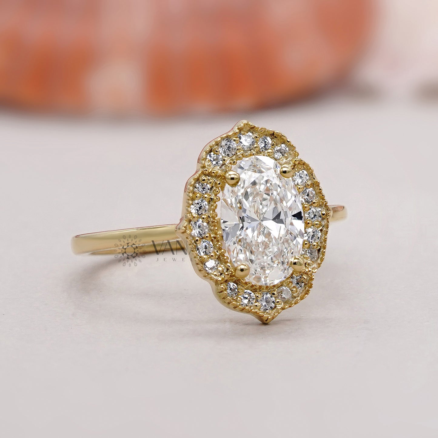 Classic oval halo engagement ring