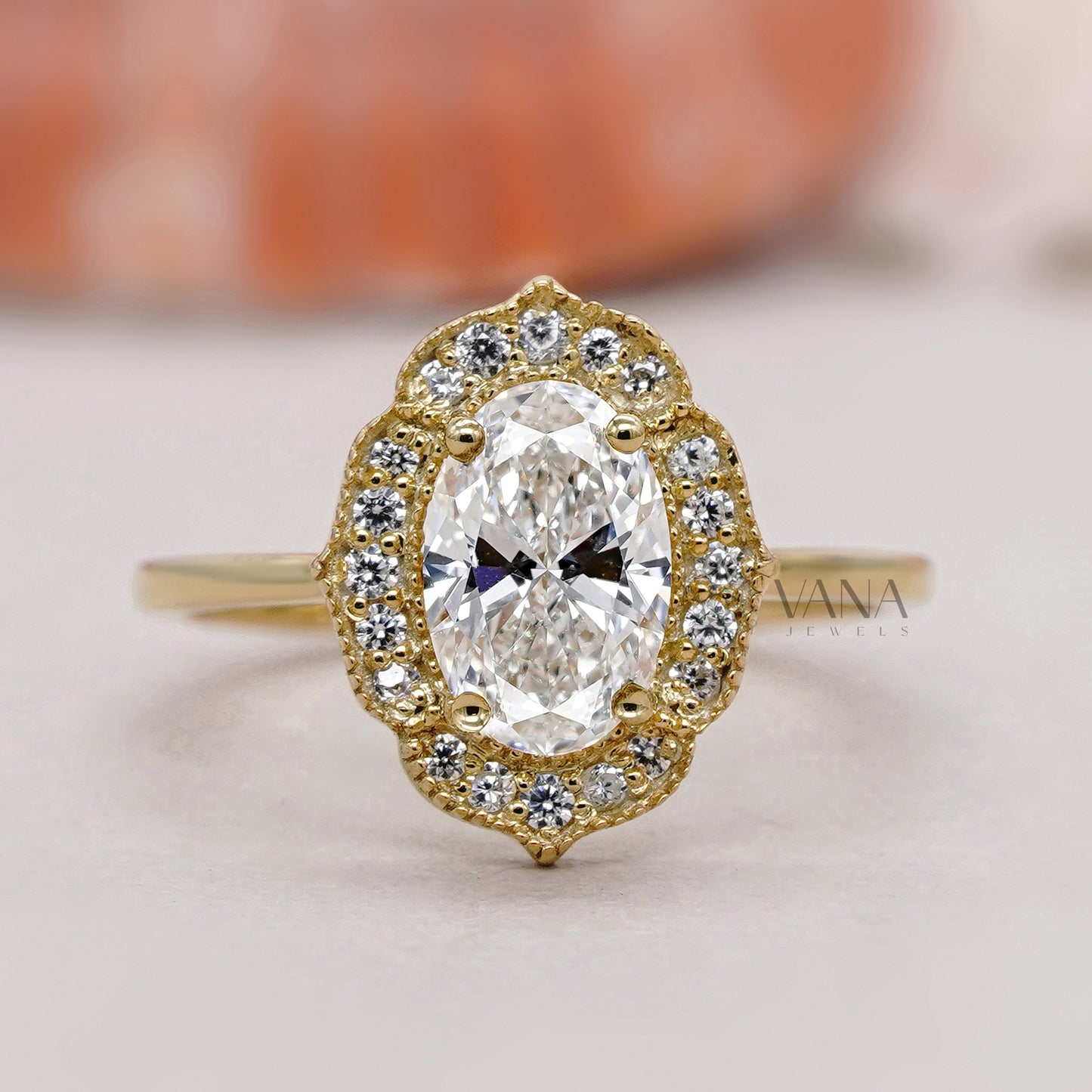 Vintage oval cut lab grown diamond ring