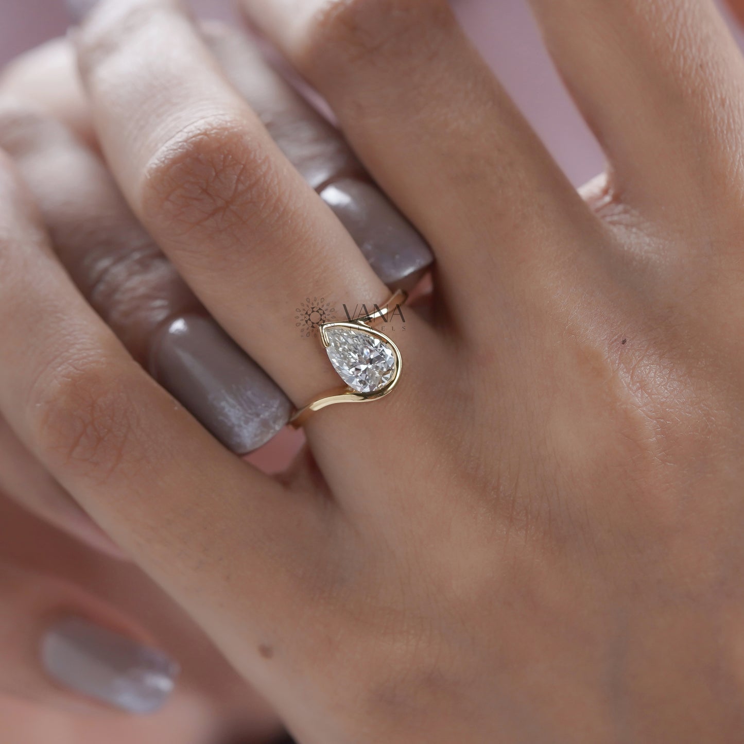 14K Yellow Gold Pear Diamond Ring