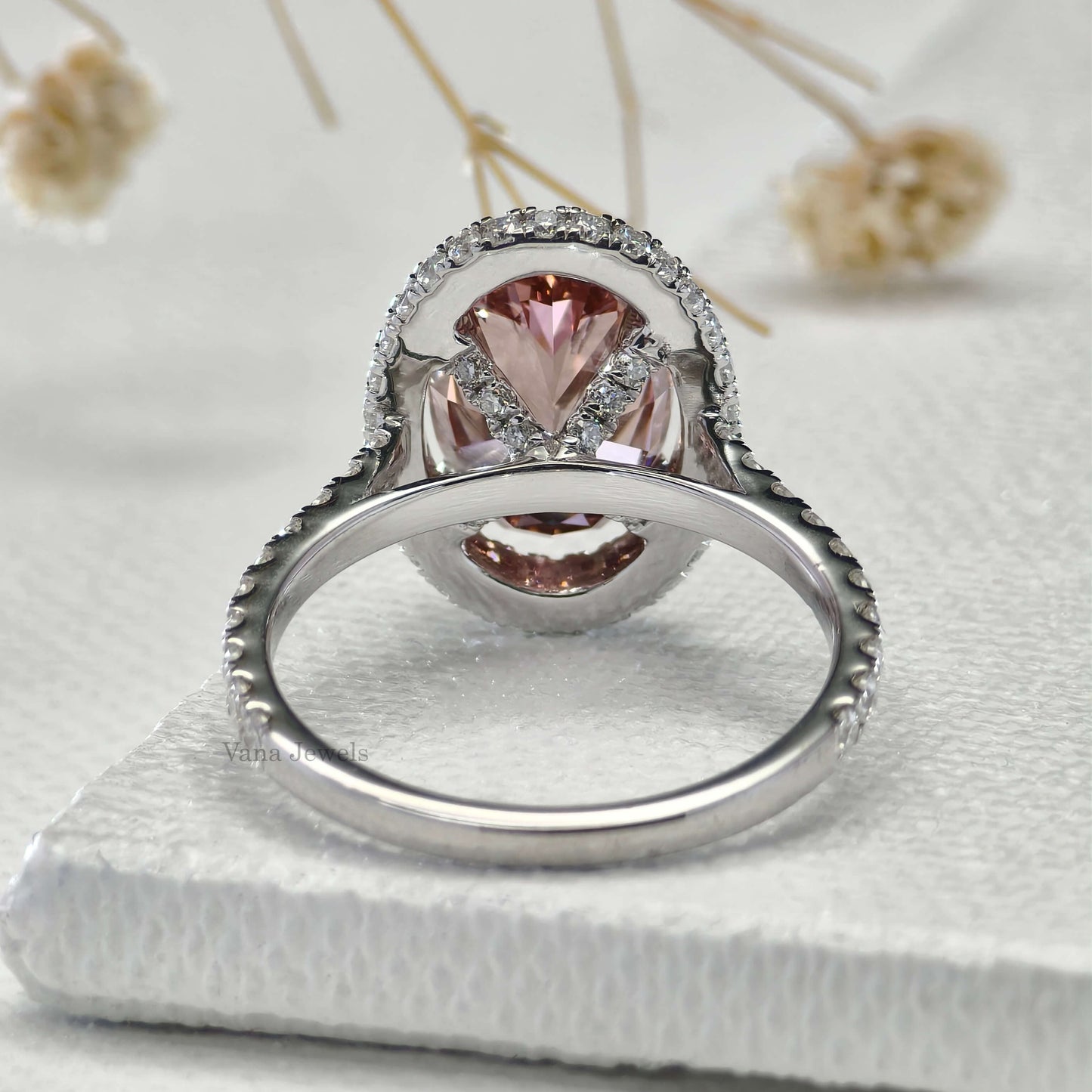 3.19 CT Brownish Pink Oval Cut Lab Grown Diamond Halo Engagement Ring