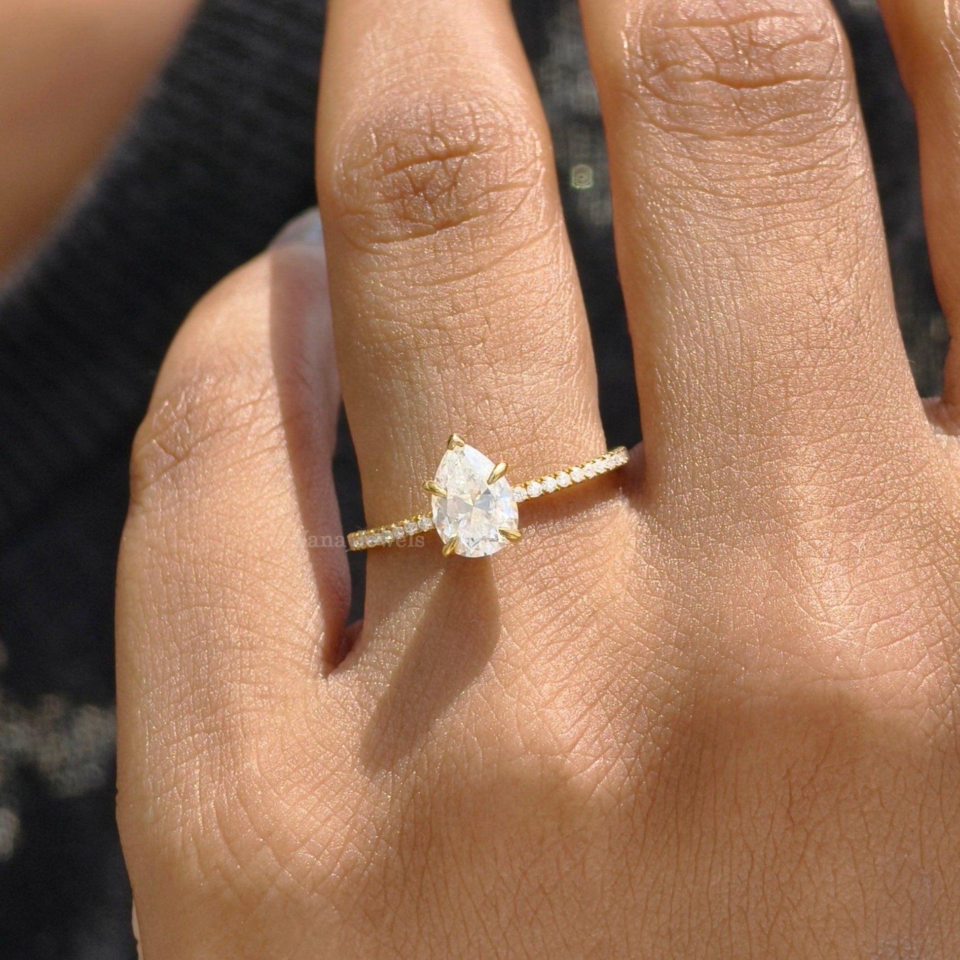 Teardrop shaped moissanite ring