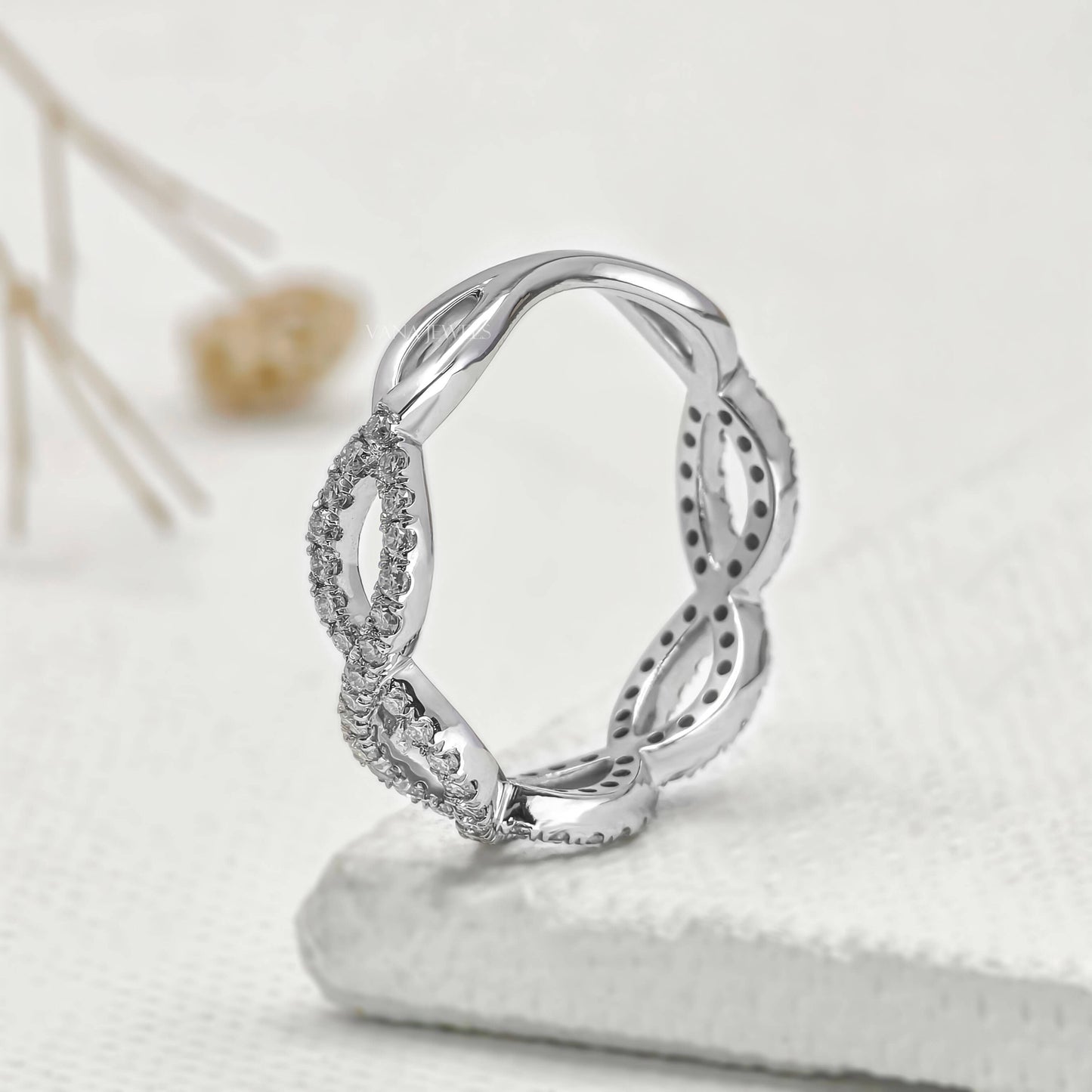 Round Brilliant Cut Lab Grown Diamond Pave Eternity Wedding Band