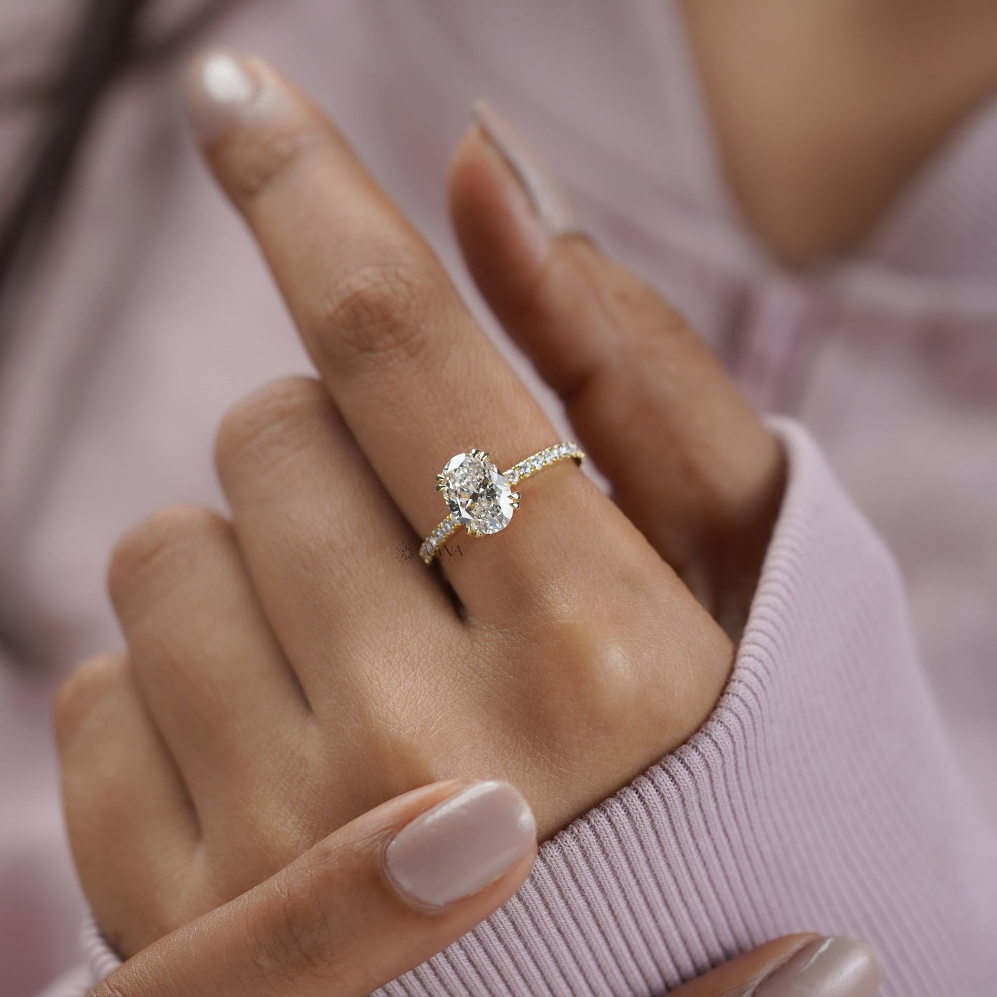 Lab grown oval diamond ring