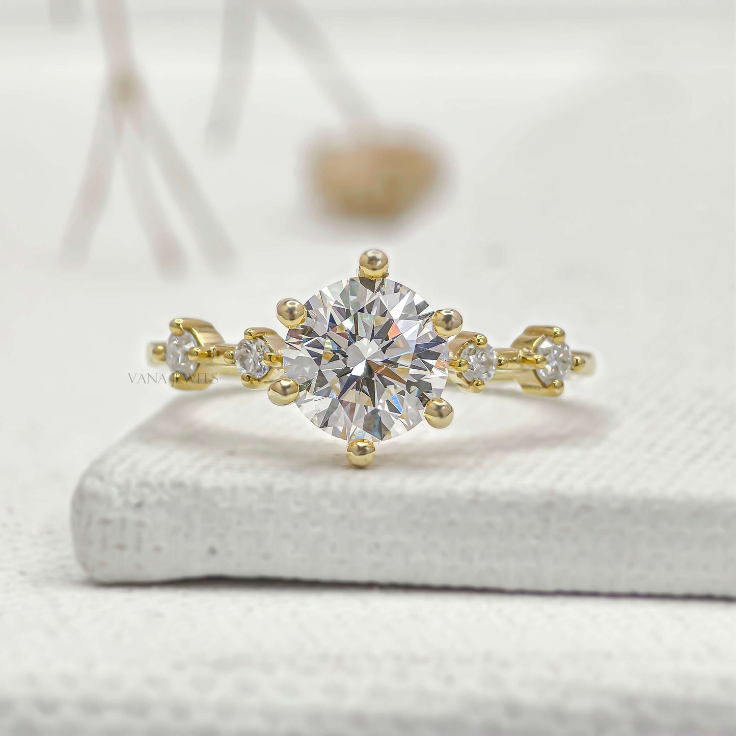 Five Stone Round Cut Lab Grown Diamond Engagement Ring