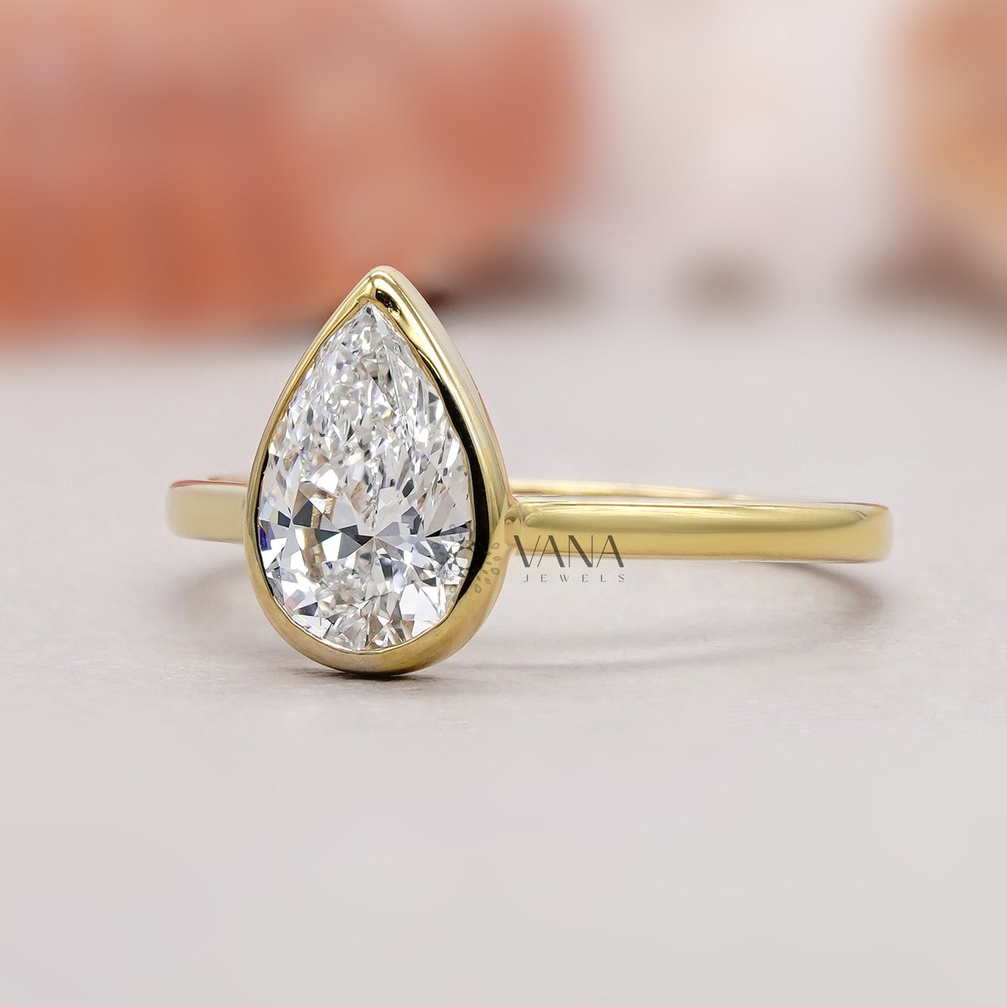 Pear cut Lab Created Diamond Bezel set Ring