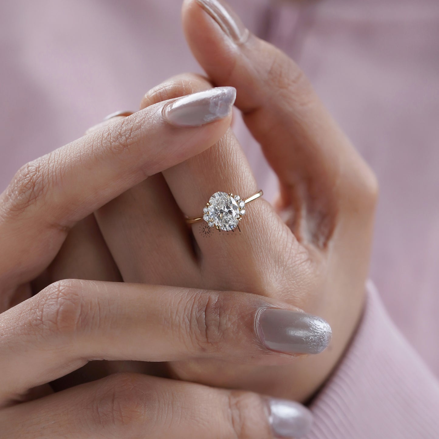 Oval Diamond Cluster Bridal Ring