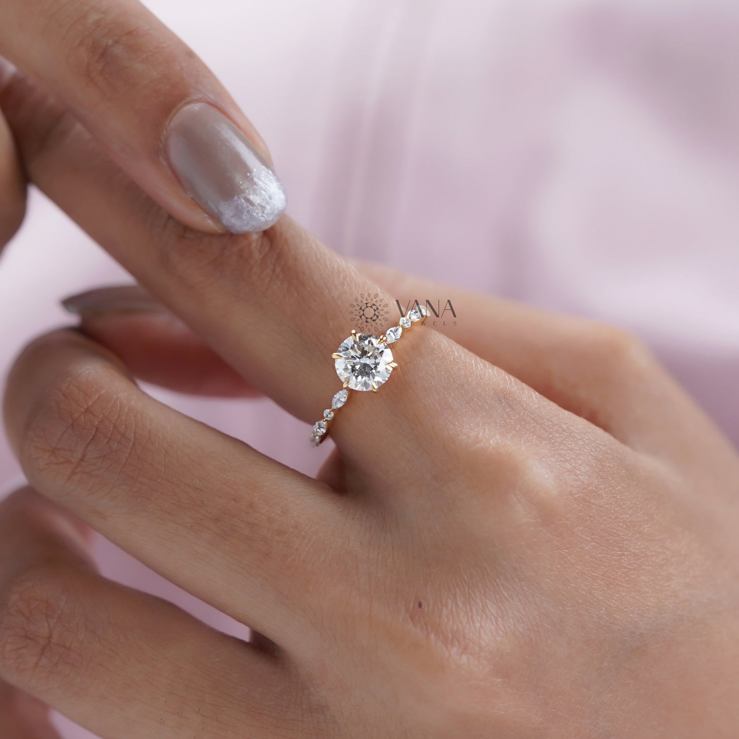 Marquise and Round Side Stone Engagement Band