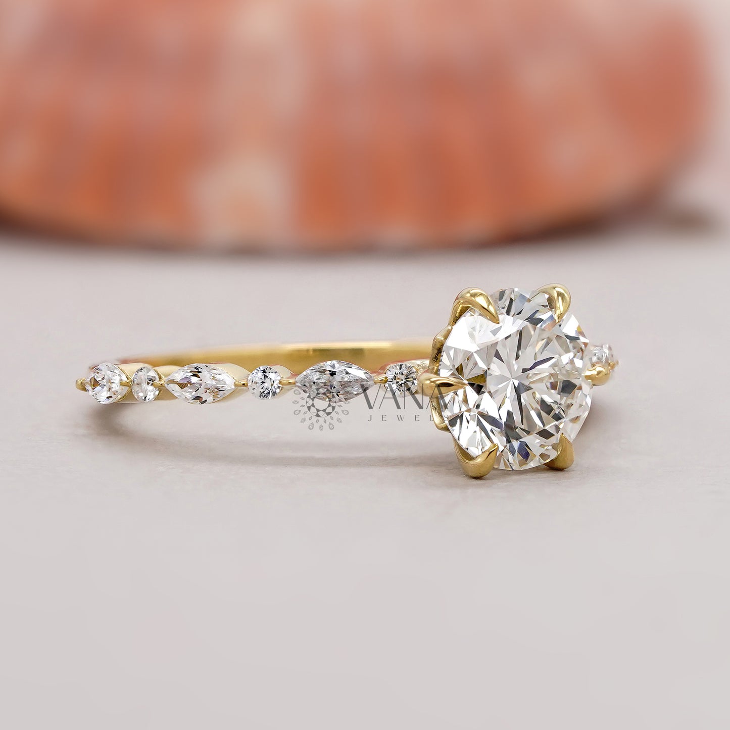 Marquise and Round Side Lab Diamond Wedding Ring